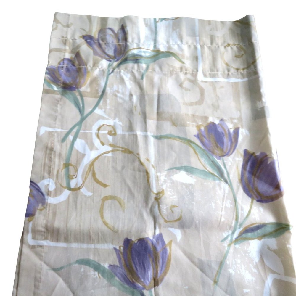 Vintage Springs Sheer Window Curtain Panel 1 Beige Purple Tulips Mod Retro USA